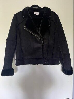 Parker black faux fur lined cropped jacket